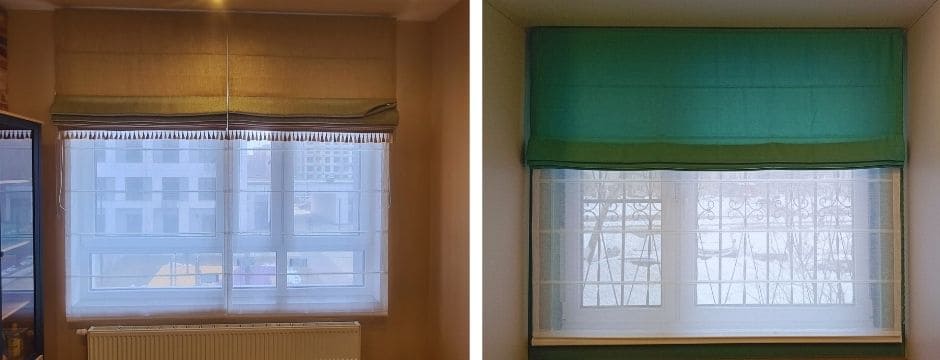 Двойные римские шторы вид в интерьере